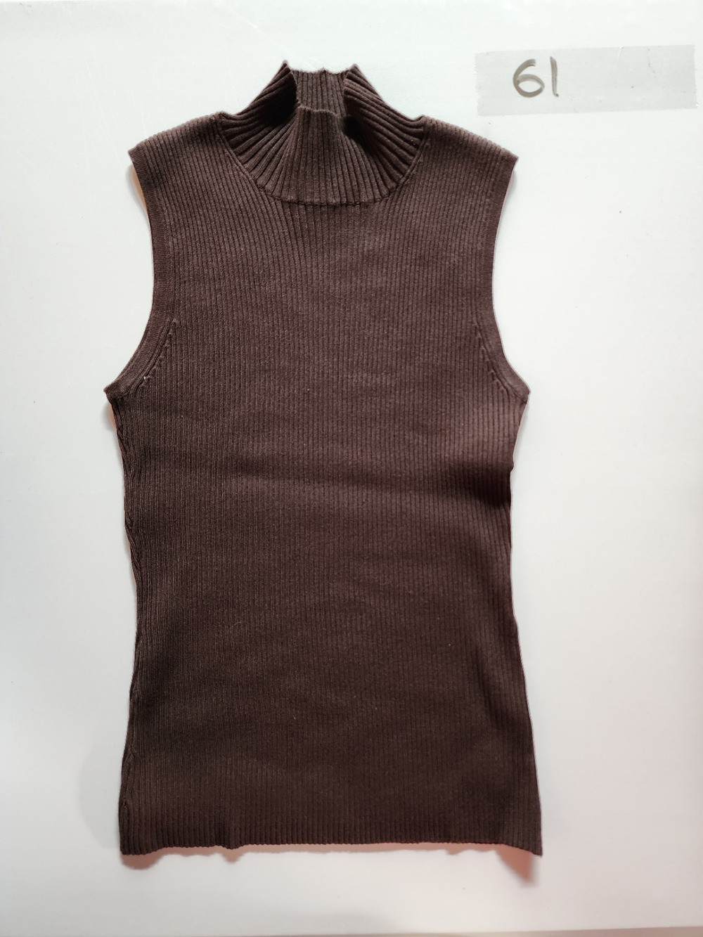 Y2K Joseph A. Women S Brown Ribbed Knit Mock Neck Sleeveless Sweater Tank Top